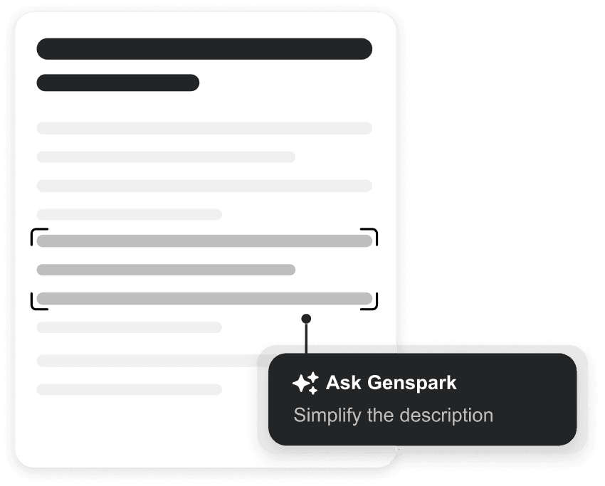 Genspark for Word Select and Edit feature rewriting highlighted text with AI