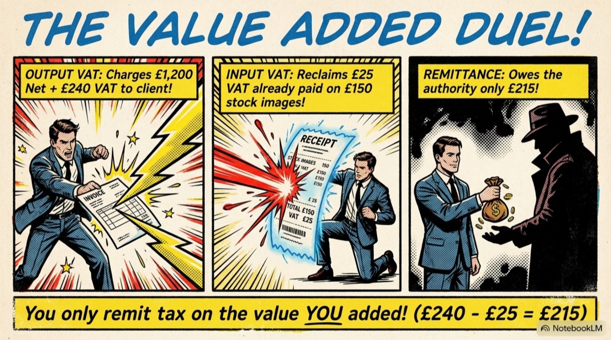 The value-added duel: output VAT minus input VAT is what a business remits