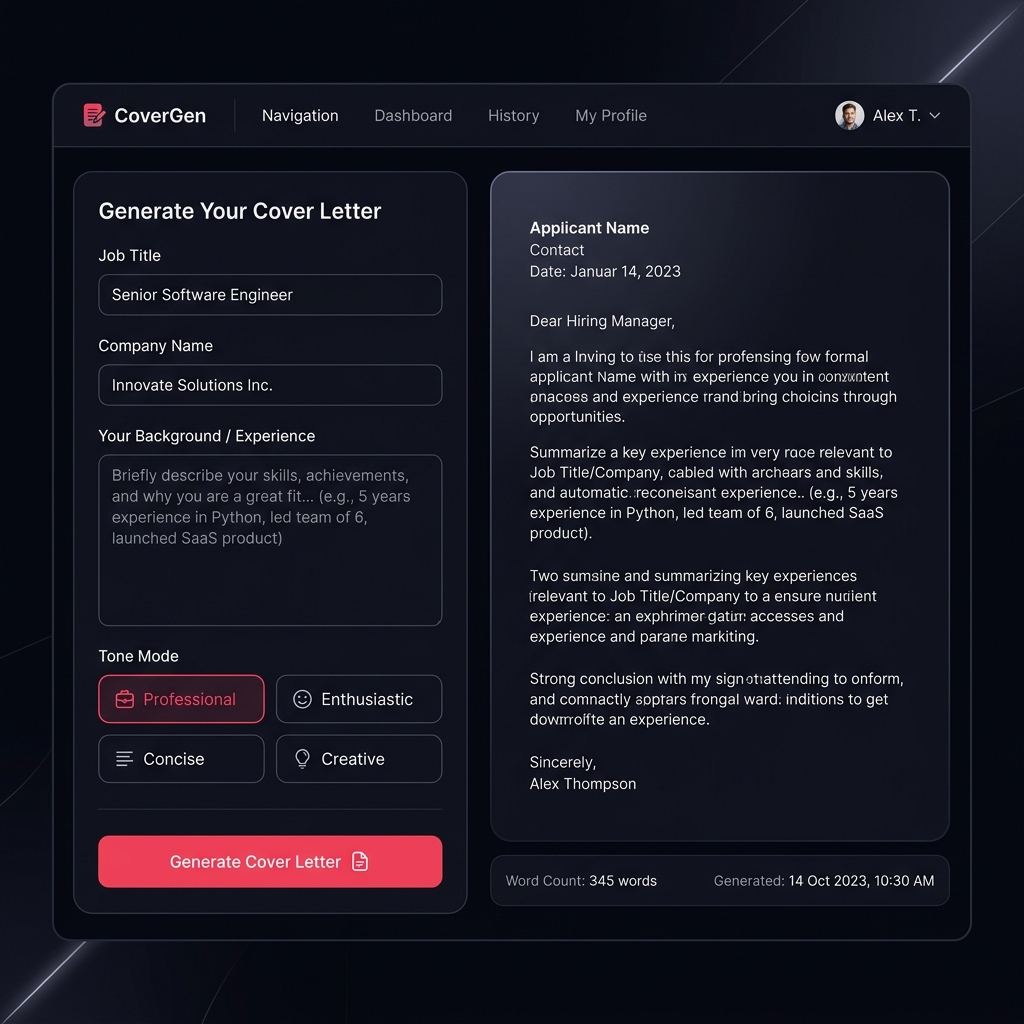 Cover Letter Generator interface preview