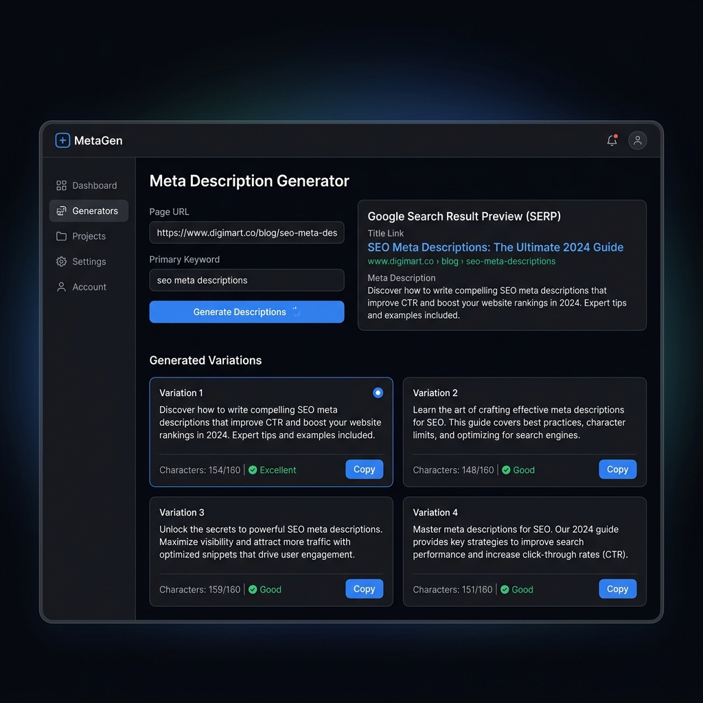 Meta Description Generator interface preview