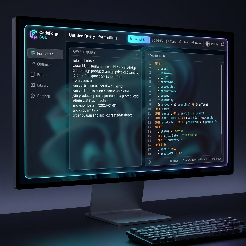 SQL Formatter interface preview